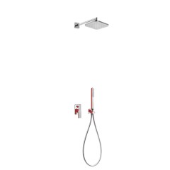 Tres Loft Colors falba süllyesztett  zuhany csaptelep szett, esőztetővel és kézizuhannyal, red-chrome 20018002RO
