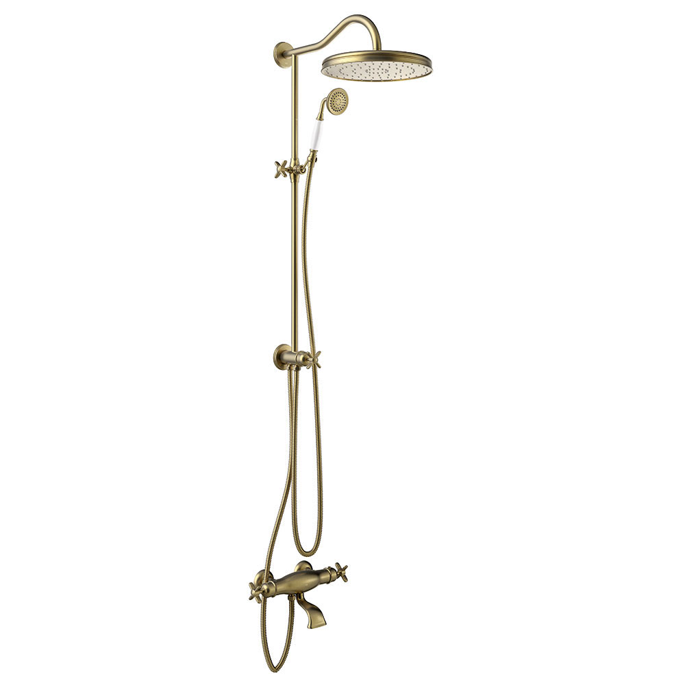 Tres Clasic fali termosztátos kád csaptelep, kézizuhannyal és esőztetővel bronz 24219801LV