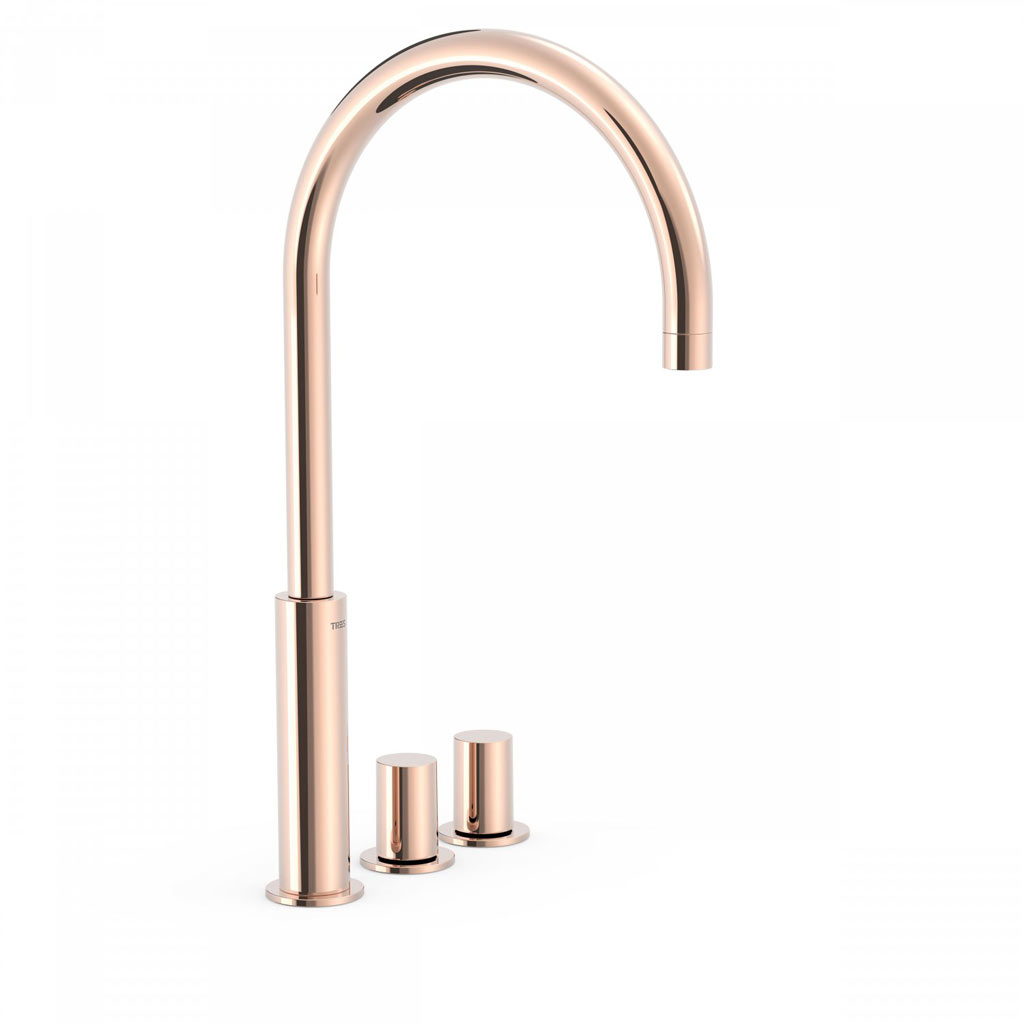Tres Project-Tres peremre szerelhető, magasított, háromüléses mosdó csaptelep rose gold 06110502OP