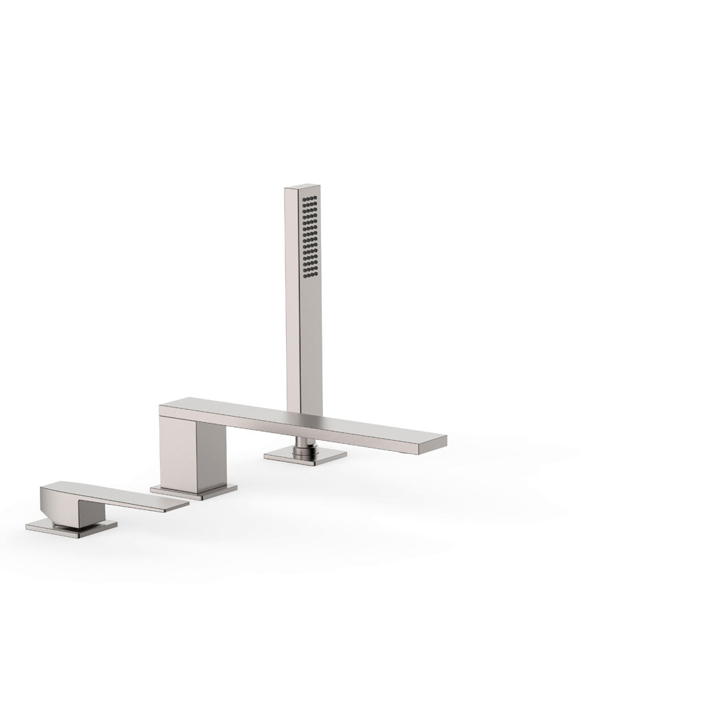Tres Slim Exclusive peremre szerelhető, 3 üléses kádcsaptelep, 220 mm-es kifolyóval, kézizuhannyal, steel 20216101AC