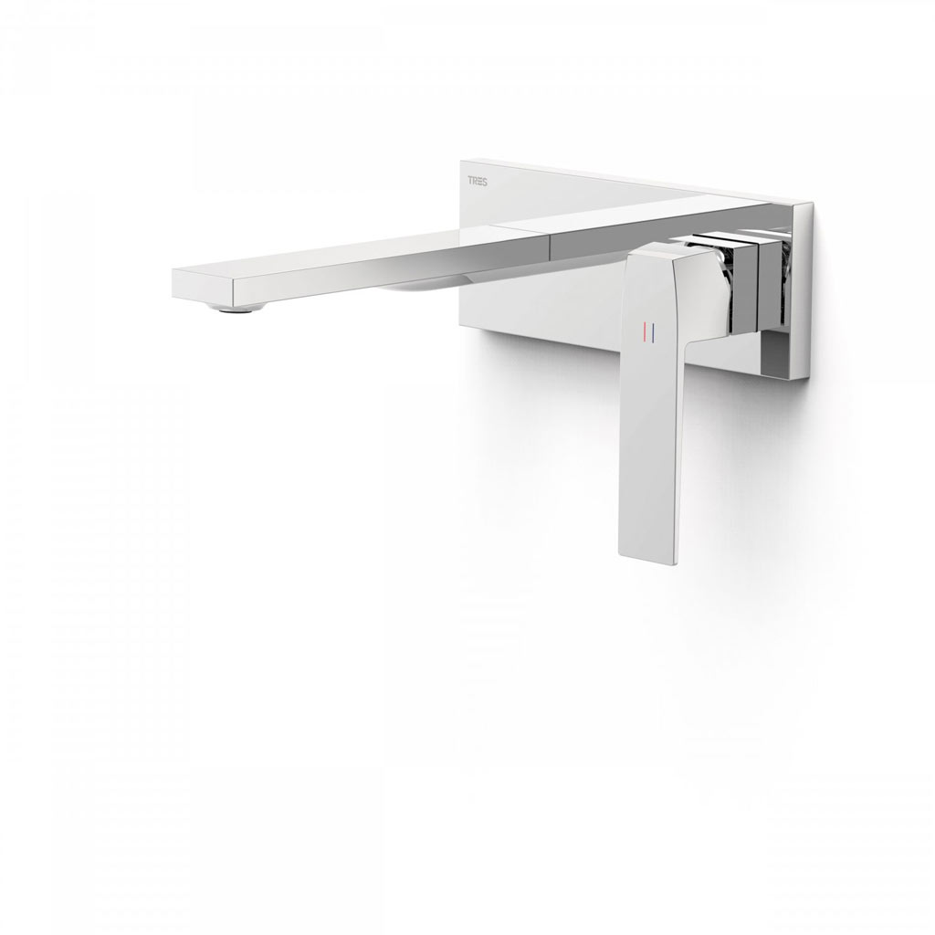 Tres Slim Exclusive falba süllyesztett egykaros mosdó csaptelep, 180 mm-es kiömlővel, leeresztővel, króm 20230011