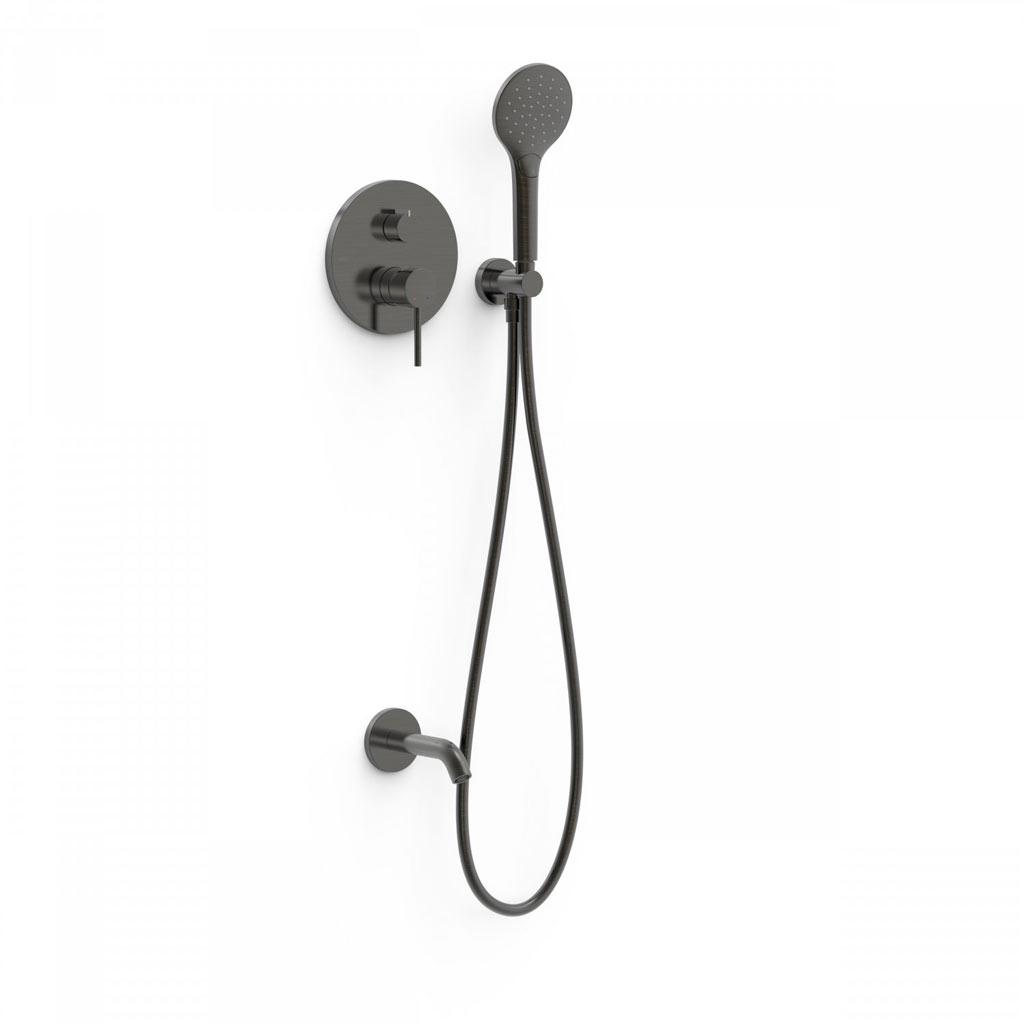 Tres Study Exclusive falba süllyesztett zuhany és kádtöltő csaptelep, szatén tömlős kézizuhannyal, black bronze 26228060KMB